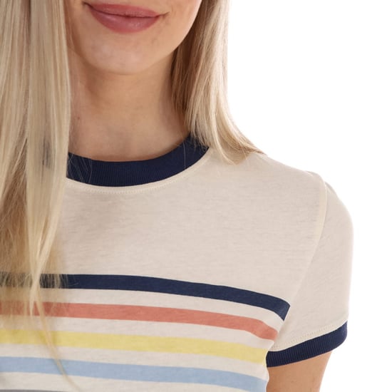 Women's Brave Soul Rainbow Ringer T-Shirt in Cream