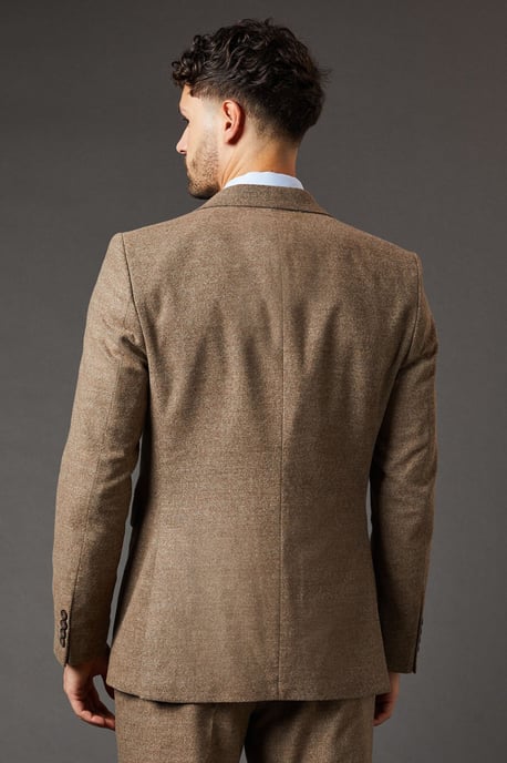 Light Brown Tweed Look Tailored Fit Suit Jacket