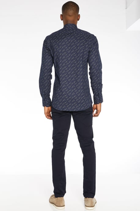 Navy Base Floral Printed Long Sleeved Shirt