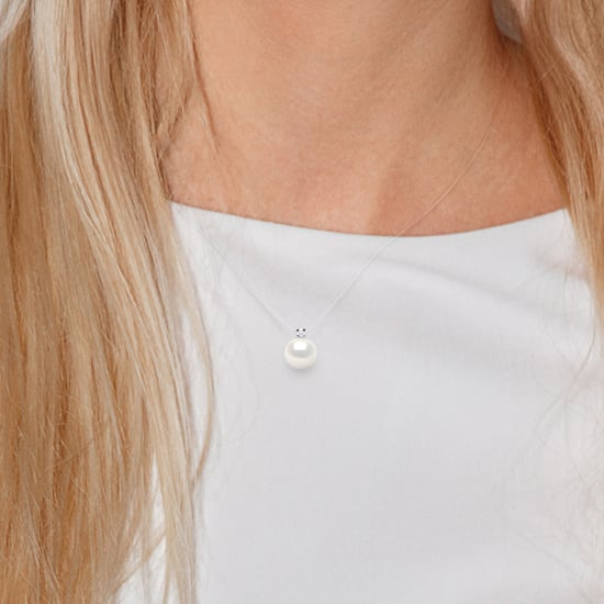 DIADEMA - Necklace - Nylon - White Freshwater Pearl and Real Diamond