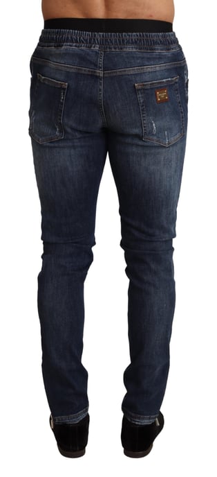 Dolce & Gabbana Men's Blue Cotton Stretch Tattered Denim Jeans - Image 3