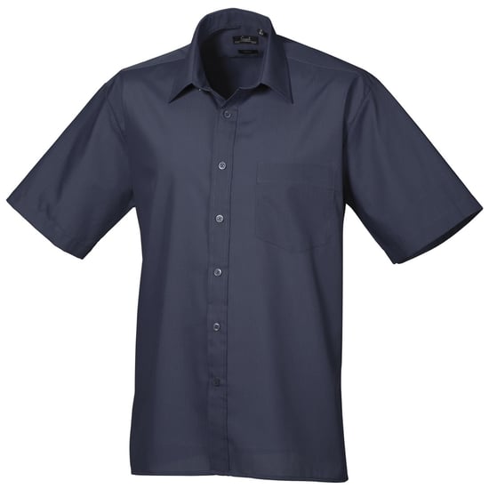 Premier Mens Short Sleeve Formal Poplin Plain Work Shirt (Navy) - Image 1