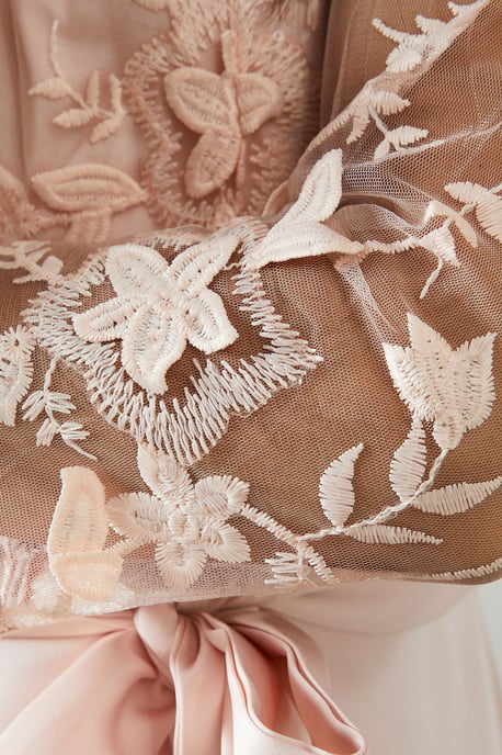 Satin And Mesh Overlay Fit And Flare Dress - Image 5