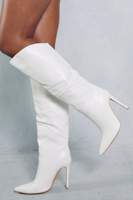 Leather Look Dipped Knee High Boots