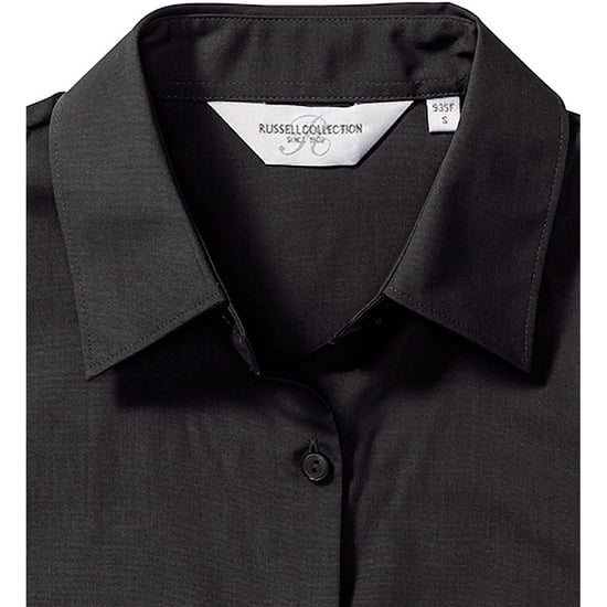 Russell Collection Ladies/Womens Short Sleeve Poly-Cotton Easy Care Poplin Shirt (Black) - Image 4