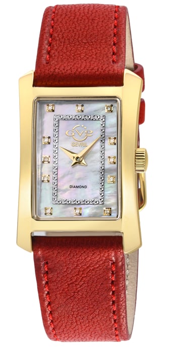 GV2 Womens Luino Diamond White MOP Dial,Swiss Quartz Genuine Italian Leather Red Watch - Image 1