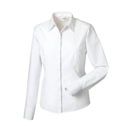 Russell Collection Womens/Ladies Poplin Easy-Care Fitted Long-Sleeved Shirt (White) - Image 2