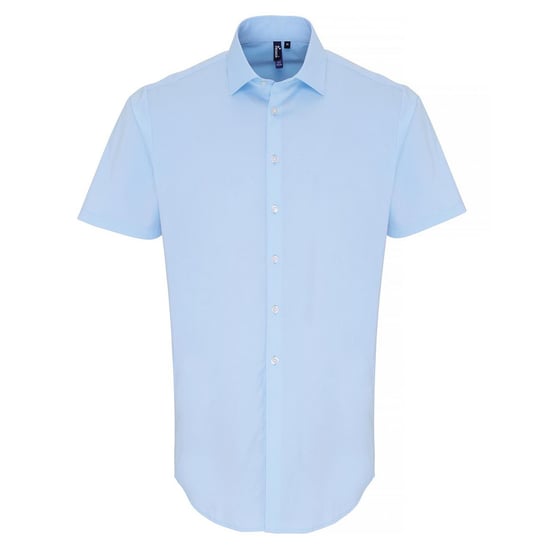 Premier Mens Poplin Stretch Short-Sleeved Shirt (Pale Blue)