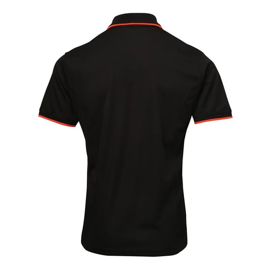 Premier Mens Coolchecker Contrast Pique Polo Shirt (Black/Orange) - Image 2