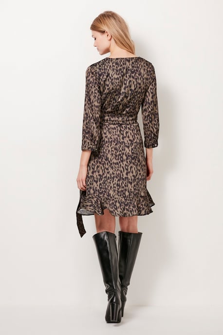 Khaki Leopard Print Wrap Dress