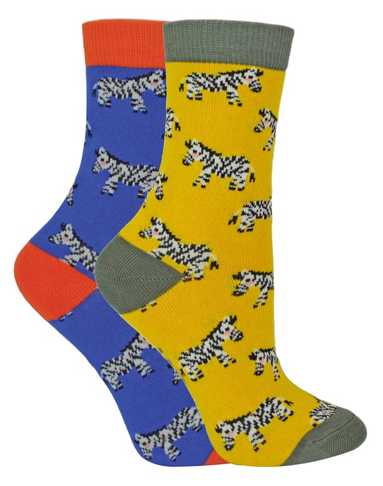 Mr Heron - 2 Pairs Boys Bamboo Animal Patterned Socks - Zebra - Image 1