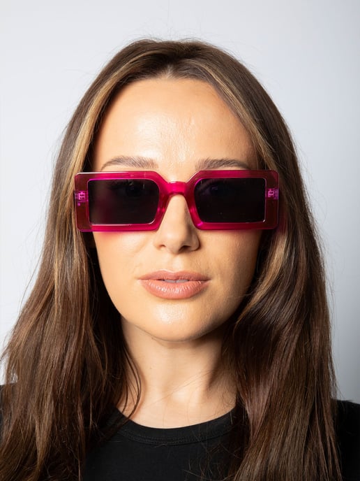 Square Frame Sunglasses in Hot Pink with Black Lens