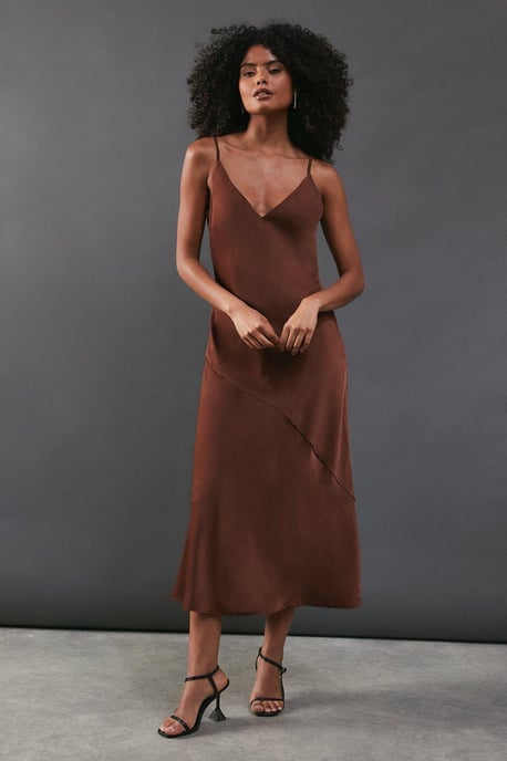 Satin High Apex Bias Midi Slip Dress