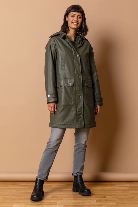 Waxed Longline Hooded Coat - Image 3
