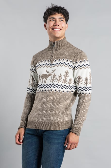 Natural Festive 1/4 Zip Jacquard Knit Jumper