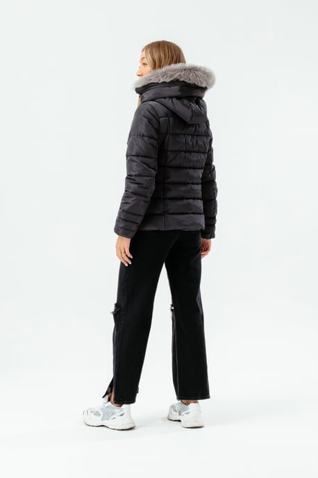 Hype Womens Charcoal Scribble Label Fitted Puffer Jacket