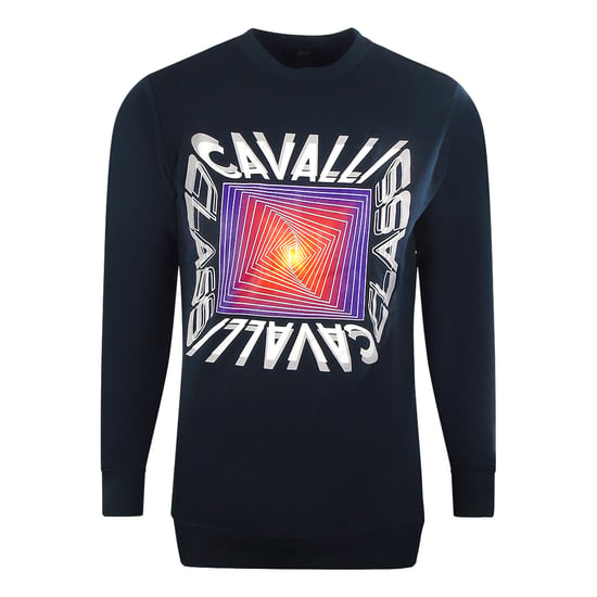 Cavalli Class Asymmetric Box Design Navy Blue Sweatshirt - Image 1