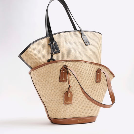 River Island Womens Tote Bag Brown Raffia Lace Up