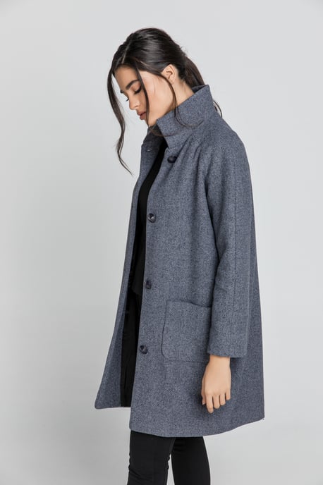 Wool Blend Grey Melange Coat by Conquista Fashion