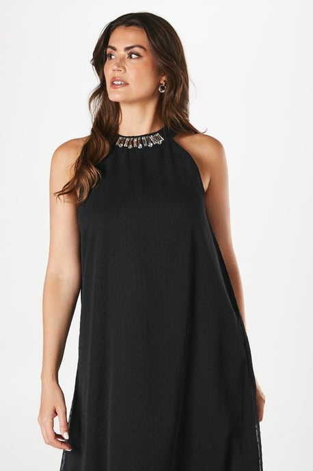 Petite Dobby Embellished Halterneck Swing Dress - Image 4
