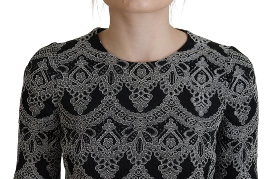 Dolce & Gabbana Zwart Grijs Jacquard Sheath Bodycon Damesjurk - Image 4