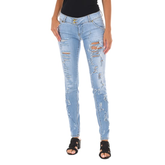 Long Denim Pants worn and torn effect 10DBF0094 woman