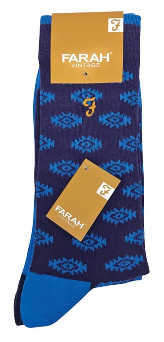 Farah - 2 Pairs Mens Retro Cotton Rich Luxury Formal Dress Socks with Funky Patterns - FVS010PUR - Image 2
