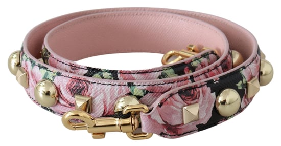 Dolce & Gabbana Women's Pink Floral Gold Studs Bag Accessory Shoulder Strap