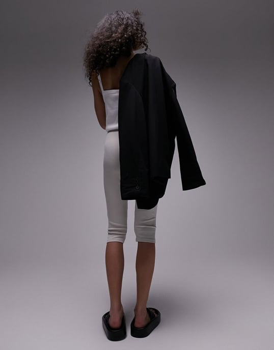 Topshop ribbed cropped legging in off white