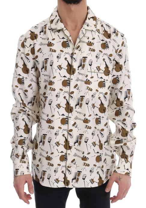 Dolce & Gabbana Witte Zijde JAZZ Motief Print Shirt - Image 1