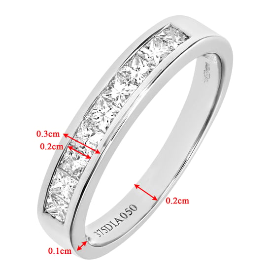 9ct White Gold 0.50ct Princess Cut Diamond Channel Set Half Eternity Ring - Image 4