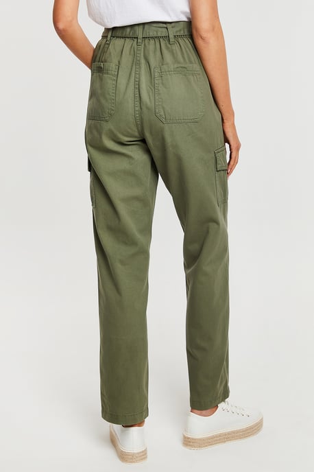 Khaki Straight Leg Cotton 'Mandy' Cargo Trousers