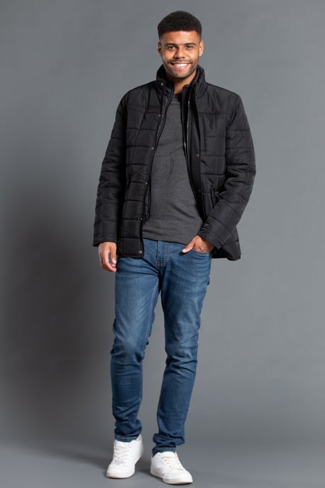 Black Lightly Padded Square Quilted Jacket