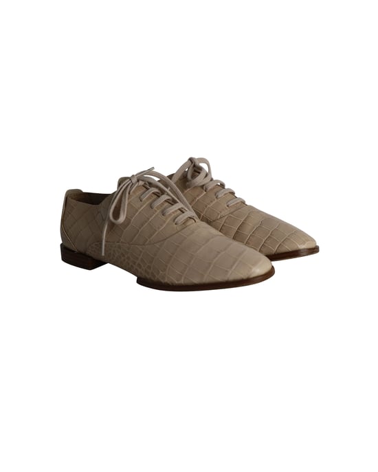Alexander Wang Ingrid Croc-Embossed Oxfords in Beige Calfskin Leather - Image 3
