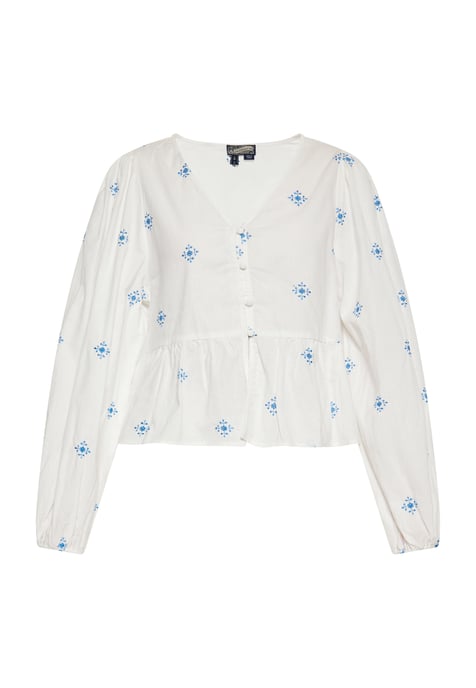 Dreimaster Blouse Dames Wol Wit Blauw - Image 1