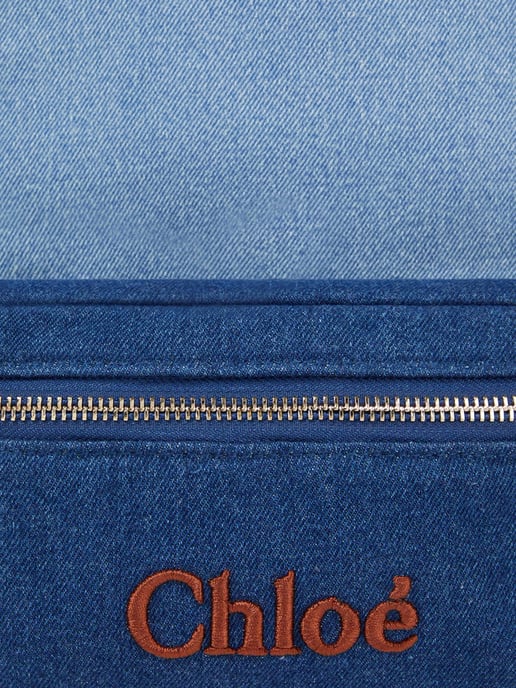 Chloé Girls Denim Logo Backpack in Blue (27cm)