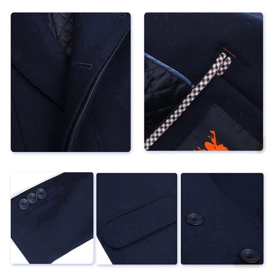 Allthemen Men's Wool Coat Winter Business Slim fit Lapel Coat Navy Blue