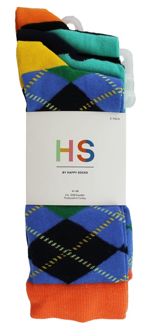 HS by Happy Socks - Mens 3 Pack Fun Novelty Dress Socks - Argyle (Blue) - Image 2