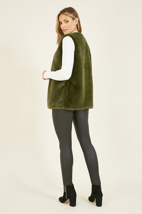 Yumi Green Faux Fur Gilet Jacket