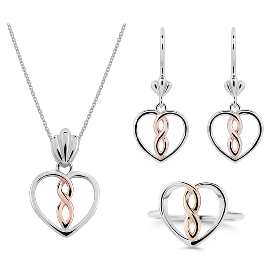 Orphelia 'Delilah' Dames 925 Zilveren Set: Halsketting + Oorbellen + Ring - Zilver/Roze SET-7475 - Image 1