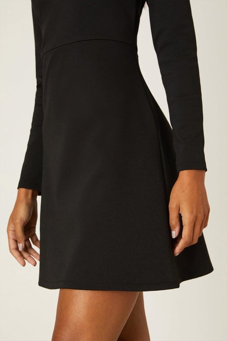 Black Ponte High Neck Button Mini Dress - Image 5