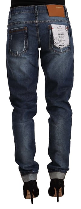 Acht Women's Blue Washed Mid Waist Slim Fit Denim Folded Hem Jeans - Image 3