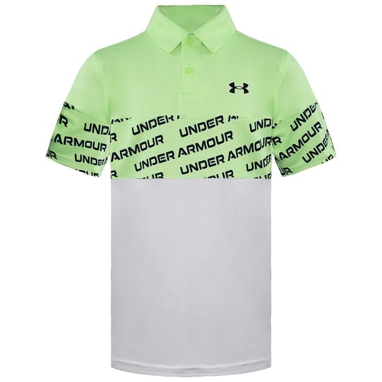 Under Armour Collar White/Green Kids Performance Wordmark Polo Shirt 1364431 162