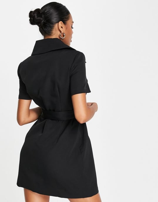 Unique21 short sleeve belted blazer dress in black