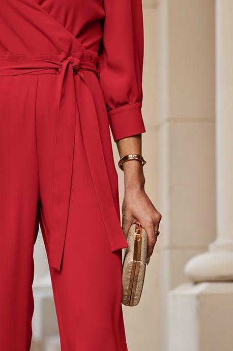 Red Tailored Wrap Front Tie Waist Jumpsuit