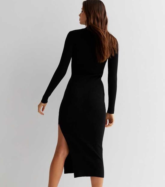 Ribbstickad Bodycon Midiklänning med hög hals - Image 4