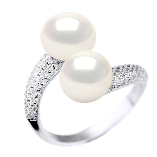 Ring YOU AND ME 2 Water Beads Jewelry Sweet White 9-10 mm 925