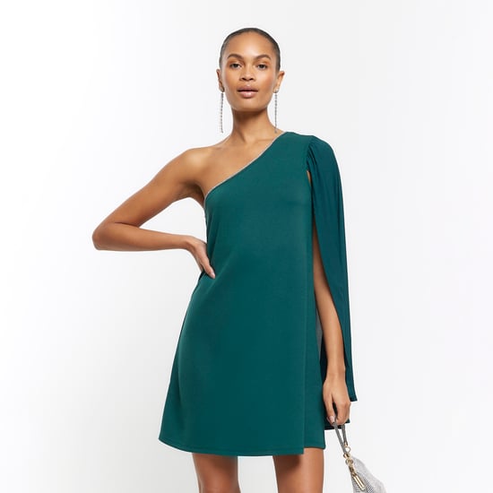 River Island Womens Mini Shift Dress Green Embellished Cape