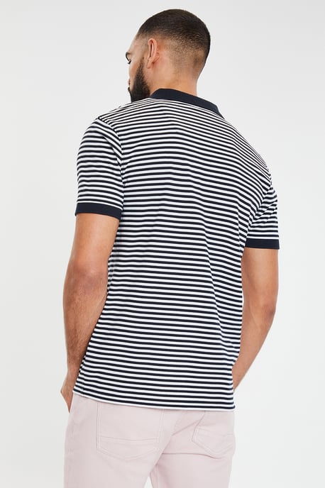 Navy 'Domino' Revere Collar Striped Pique Polo