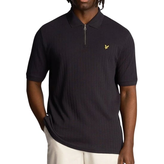 Lyle & Scott Textured Stripe Dark Navy Blue Polo Shirt - Image 1
